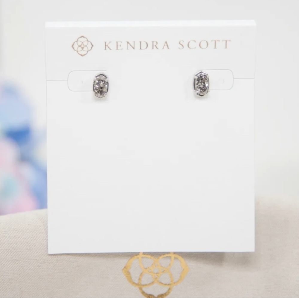 NWT & DUSTBAG KENDRA SCOTT EMILIE STUD Earrings In Platinum Drusy & Rhod…